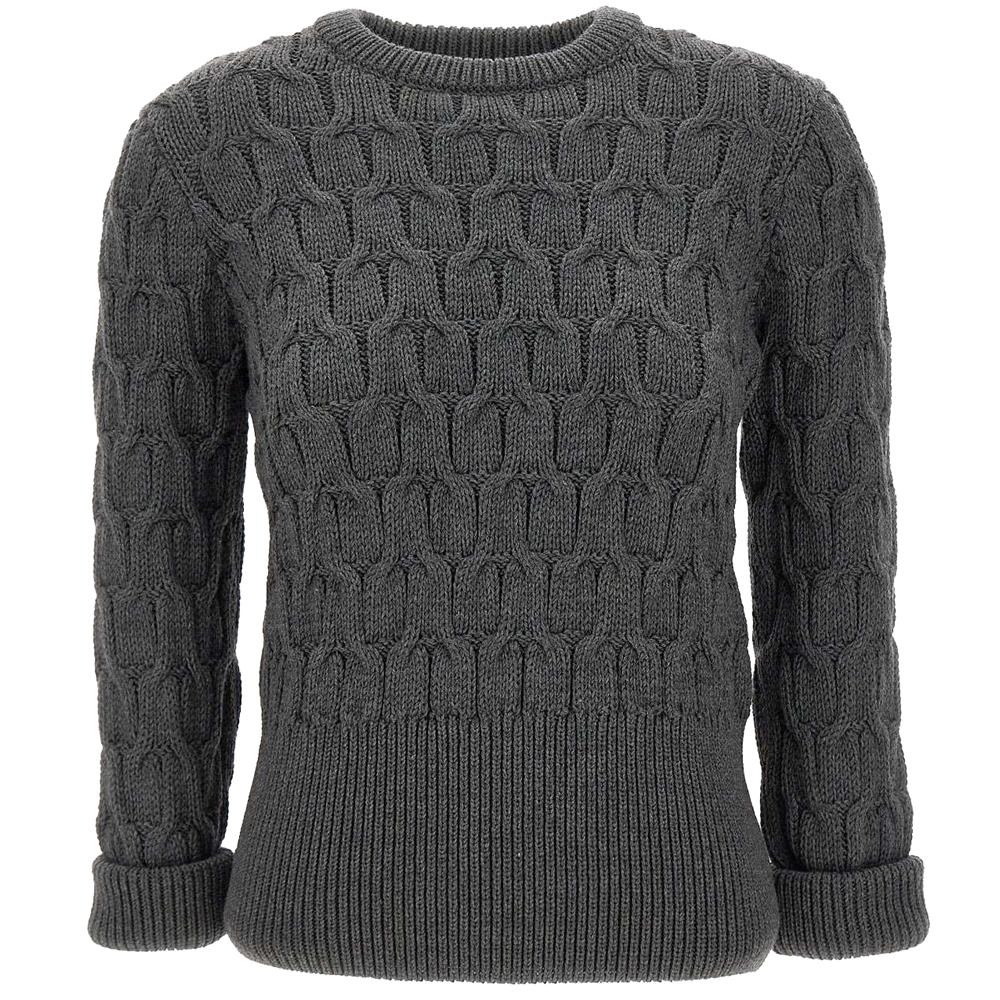 THOM BROWNE Crisscross Crewneck Pullover Knit Sweater Gray Women