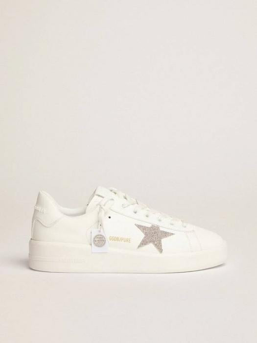 GOLDEN GOOSE Silver Swarovski Crystal Star White Low-Top Sneakers