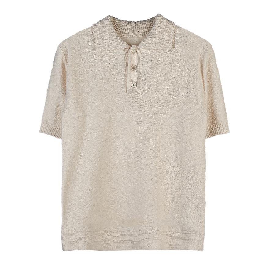 Maison Margiela Back Stitch Bouclé Polo Knit Sweater Women White