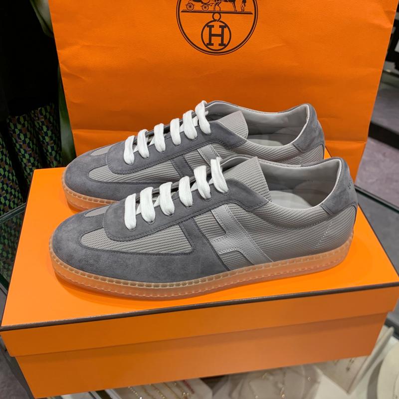 HERMES Men’s Boomerang Mesh Calfskin Low-Top Sneakers Dark Gray