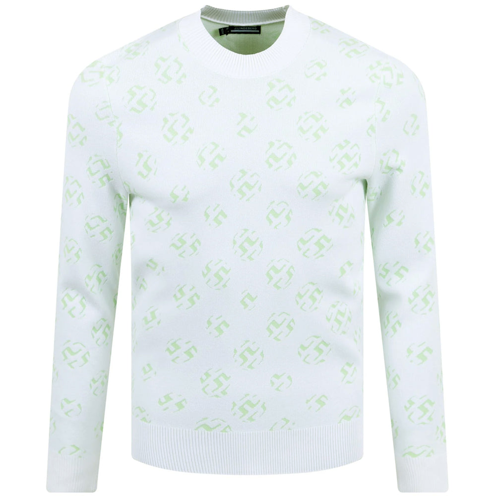 J LINDEBERG GUS Jacquard Crewneck Knit Sweater White