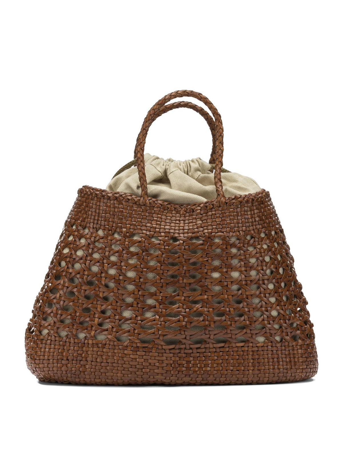 Dragon Diffusion Tan Leather Woven Tote Bag