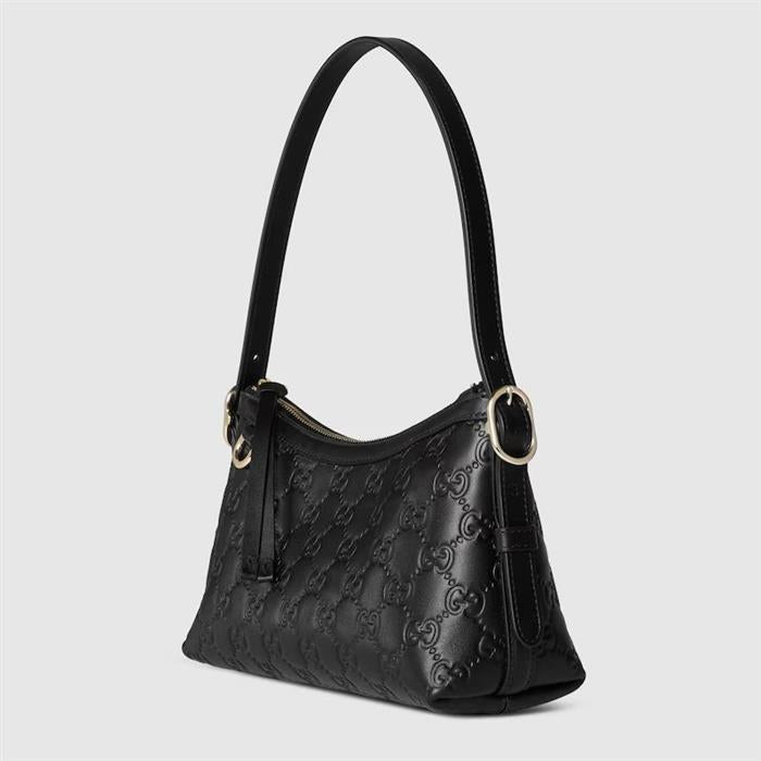 GUCCI Black GG Leather Shoulder Bag