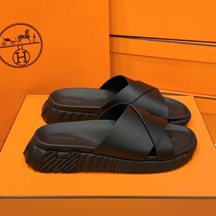 HERMES Men’s Calfskin All-Black Infra Sandals