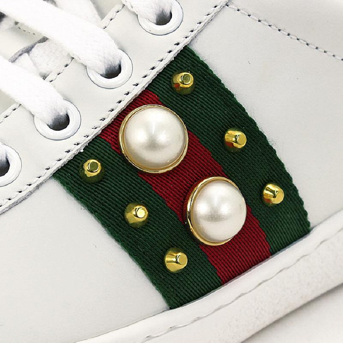 GUCCI Ace Studded Low Top Sneakers White Leather Unisex