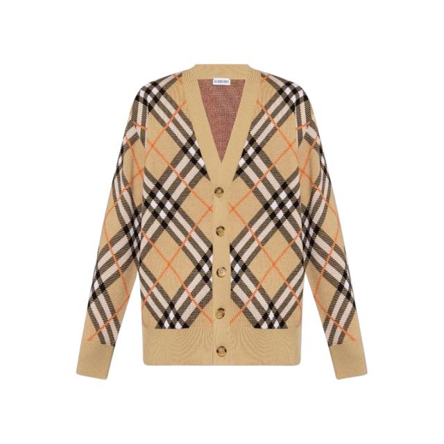 BURBERRY Check V-Neck Wool Cardigan Sand Men 8093494