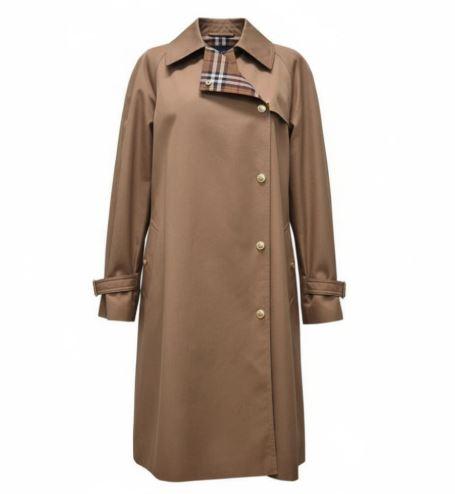 BURBERRY Women Mid-Length Check Lapel Gabardine Trench Coat