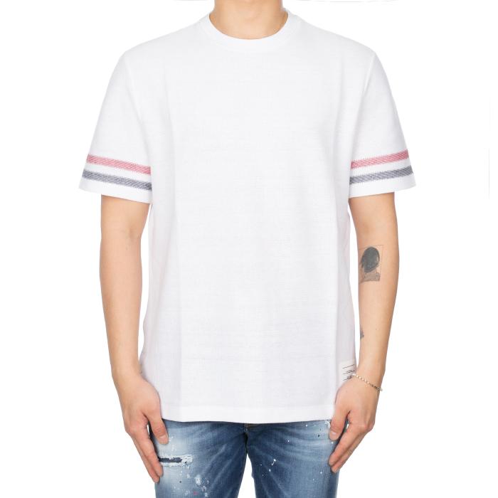 THOM BROWNE Men’s Textured Stripe Short Sleeve T-Shirt White