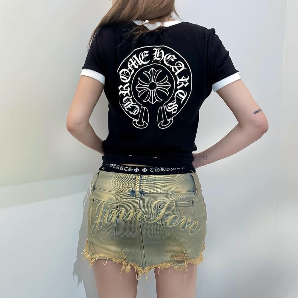 Chrome Hearts Horseshoe Roller Skate Ringer Short Sleeve T-Shirt Black/White