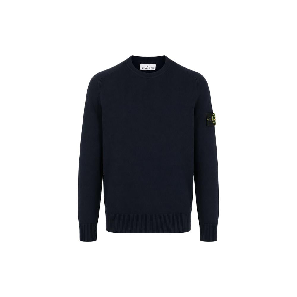 STONE ISLAND Navy Raglan Sweater with Anniversary Logo Patch