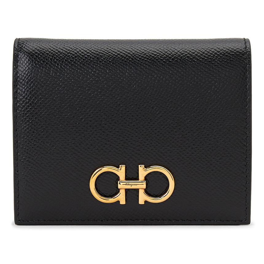 Ferragamo Gancini Leather Bifold Wallet Black Women’s