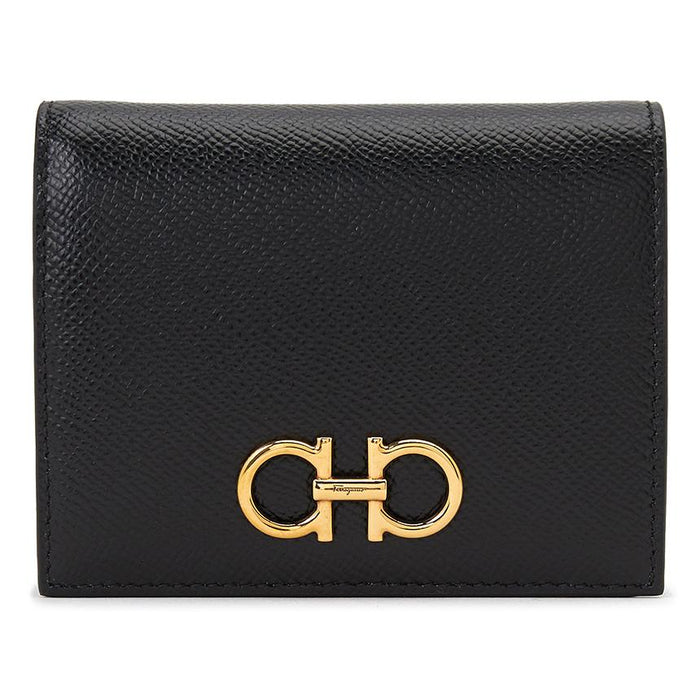 Ferragamo Gancini Leather Bifold Wallet Black Women’s