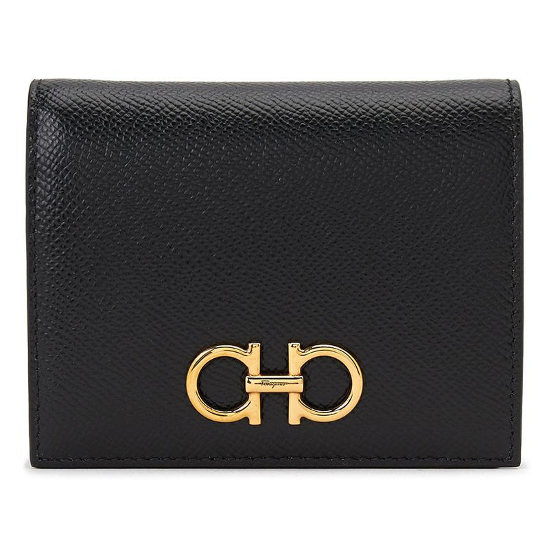 Ferragamo Gancini Leather Bifold Wallet Black Women’s