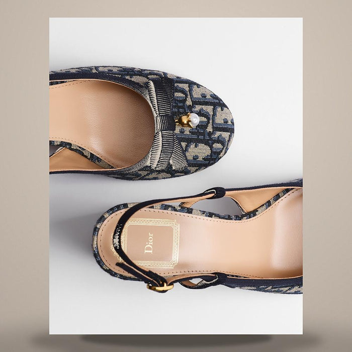 DIOR Deep Blue Dior Oblique Embroidered Cotton Slingback Pumps KDV590OLF S10B