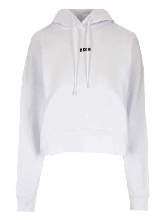 MSGM Micro Logo Cropped Hoodie Top White Women’s