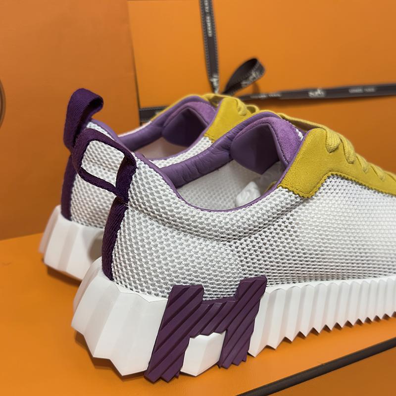 HERMES Bouncing White Mesh H Yellow Purple Two-Tone Low-Top Sneakers