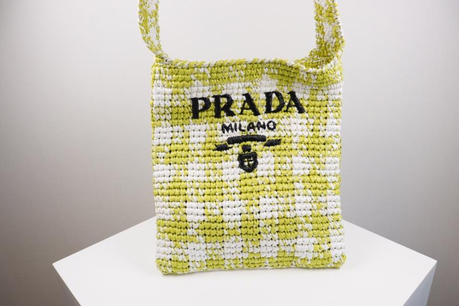 PRADA Triangle Logo Yellow Raffia Shoulder Bag 1BC184