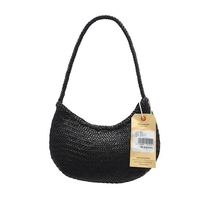 Dragon Diffusion Nova Luna Woven Leather Shoulder Bag for Women 8020 DARK BROWN