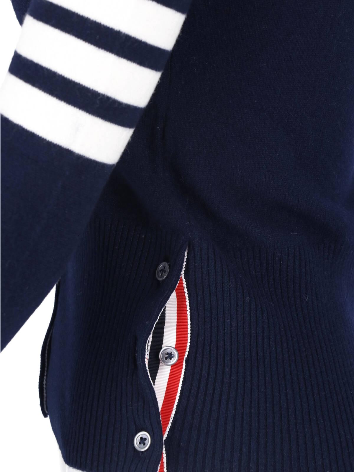 THOM BROWNE Navy Wool Knit Cardigan