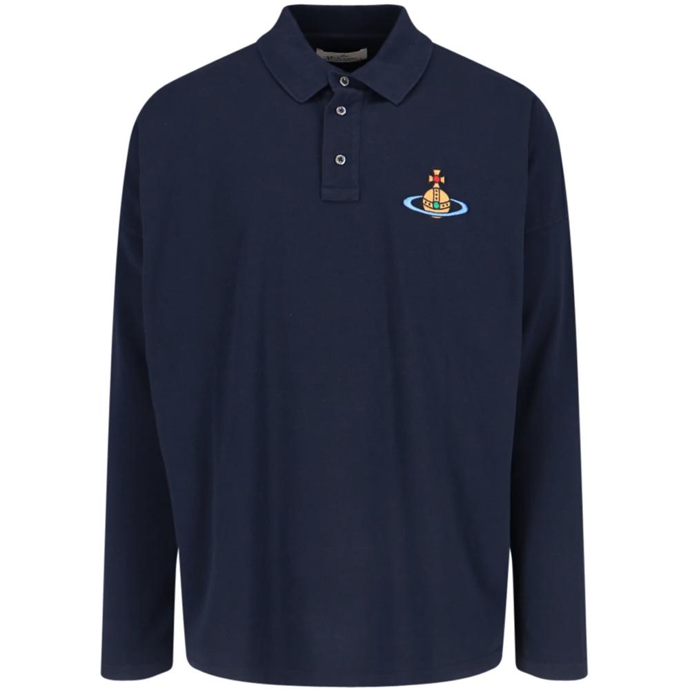 Vivienne Westwood ORB Logo Long Sleeve Polo Shirt Navy
