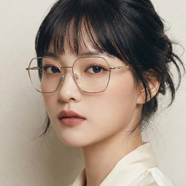 BURBERRY Gold Metal Polygon Eyeglass Frames Unisex BE1381 1109