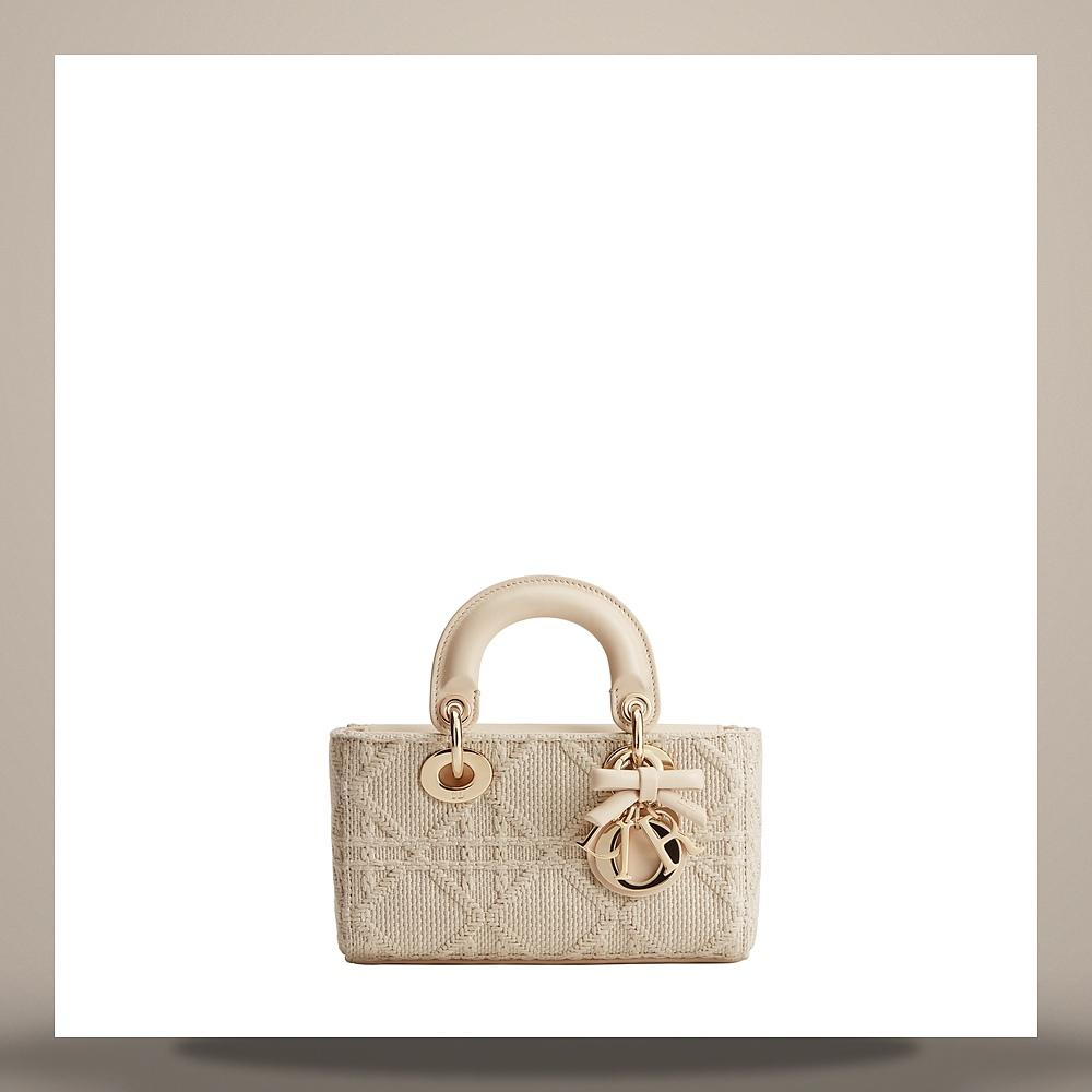 DIOR Lady D-Joy Mini Beige Raffia-Effect Cannage Embroidered Shou M0664OEQV M10I