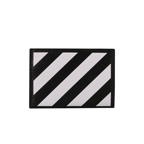 OFF WHITE Black Leather Card Holder Wallet for Men