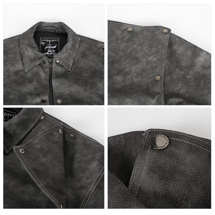 Y PROJECT Layered Leather Jacket for Men JACK96S24 GREY