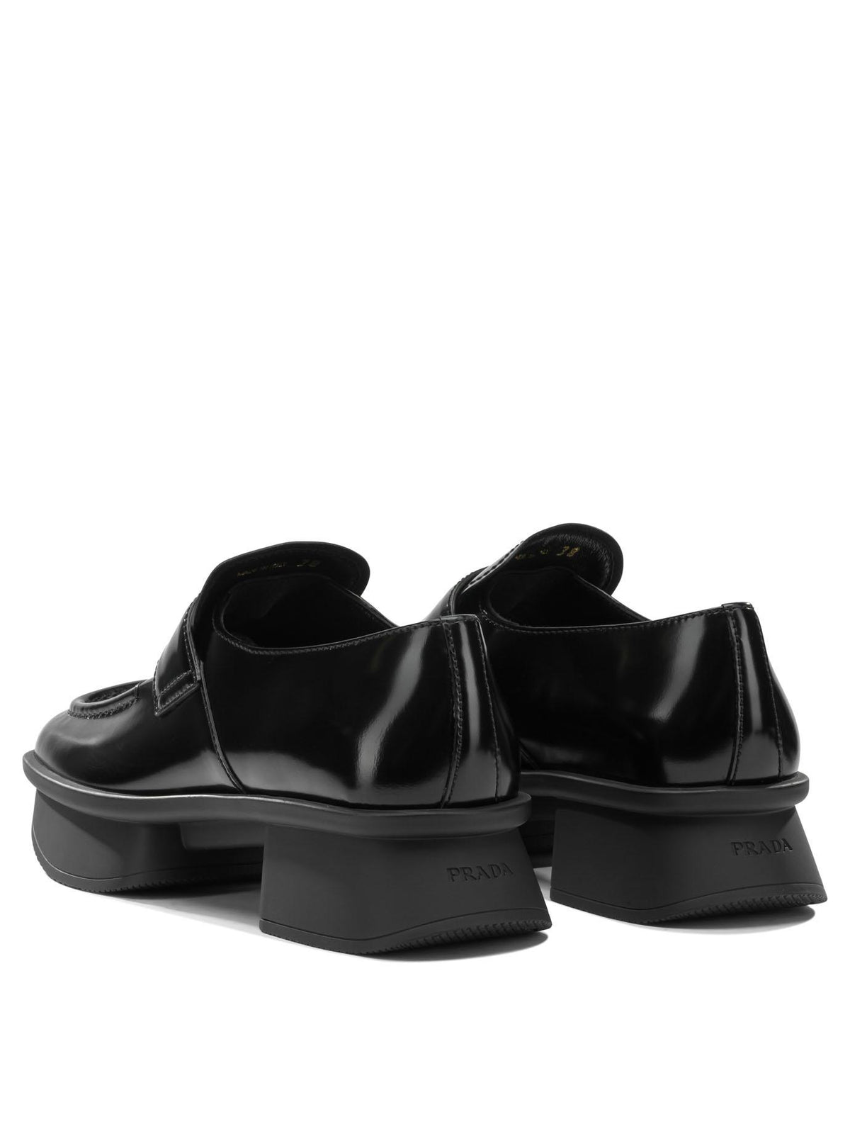 PRADA black leather loafer shoes for women