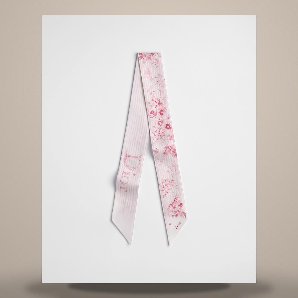 DIOR Toile de Jouy Floral Garden Mitzah Scarf White Pink Silk Twill