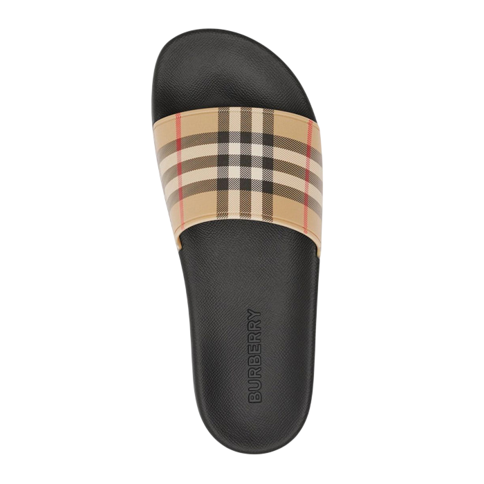 BURBERRY Check Slide Sandals Beige Women’s Slippers