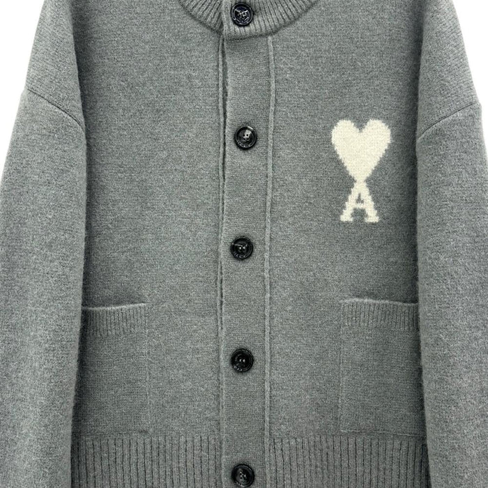 AMI Alpaca U-Neck Big Heart Cardigan Unisex Gray