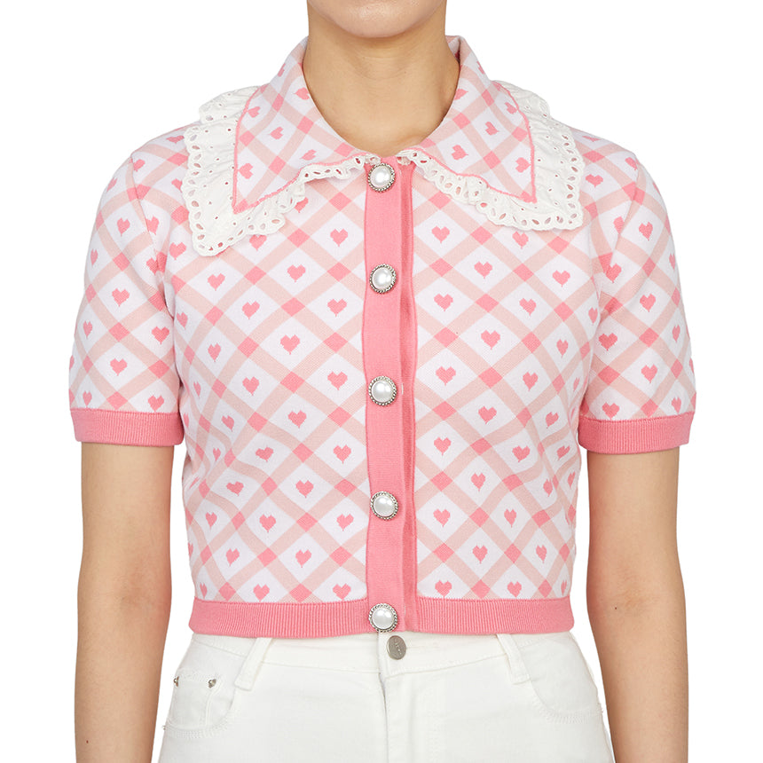 ALESSANDRA RICH Check Jacquard Collared Cardigan for Women