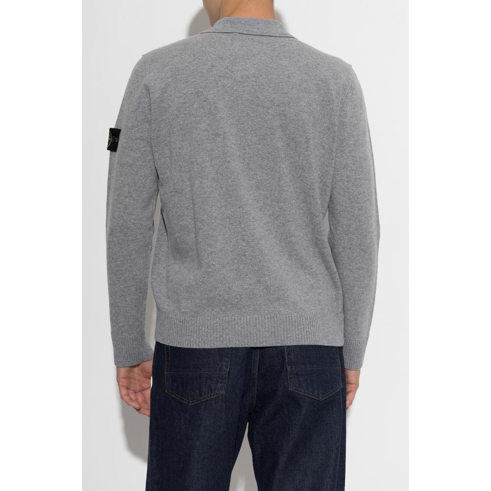 STONE ISLAND Logo Patch Men’s Crewneck Knit Sweater Navy Wool