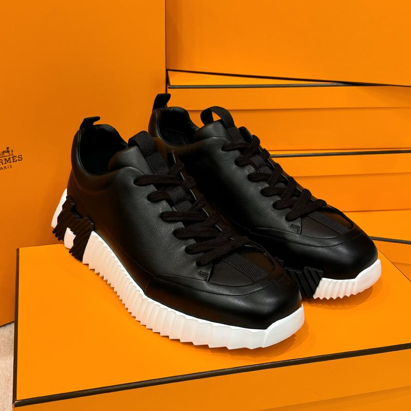 HERMES Men’s Calfskin All Black Jump Low-Top Sneakers