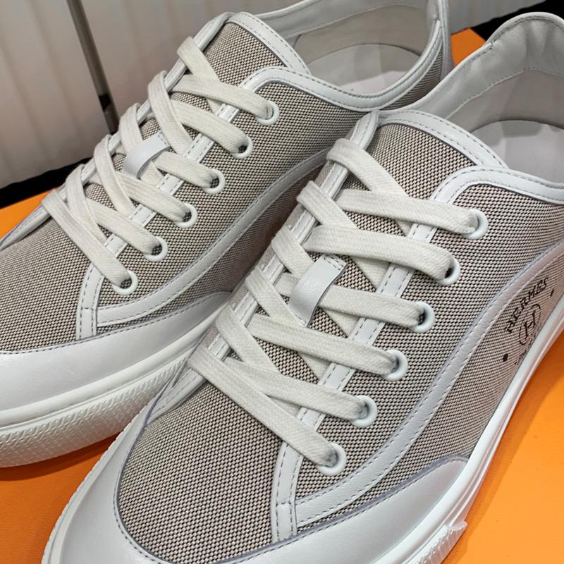 HERMES Men’s Get Sneakers Gray Suede Goatskin Calfskin Low-Top
