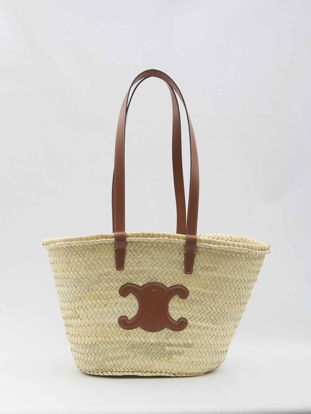 CELINE Tan Canvas Leather Trim Shoulder Bag