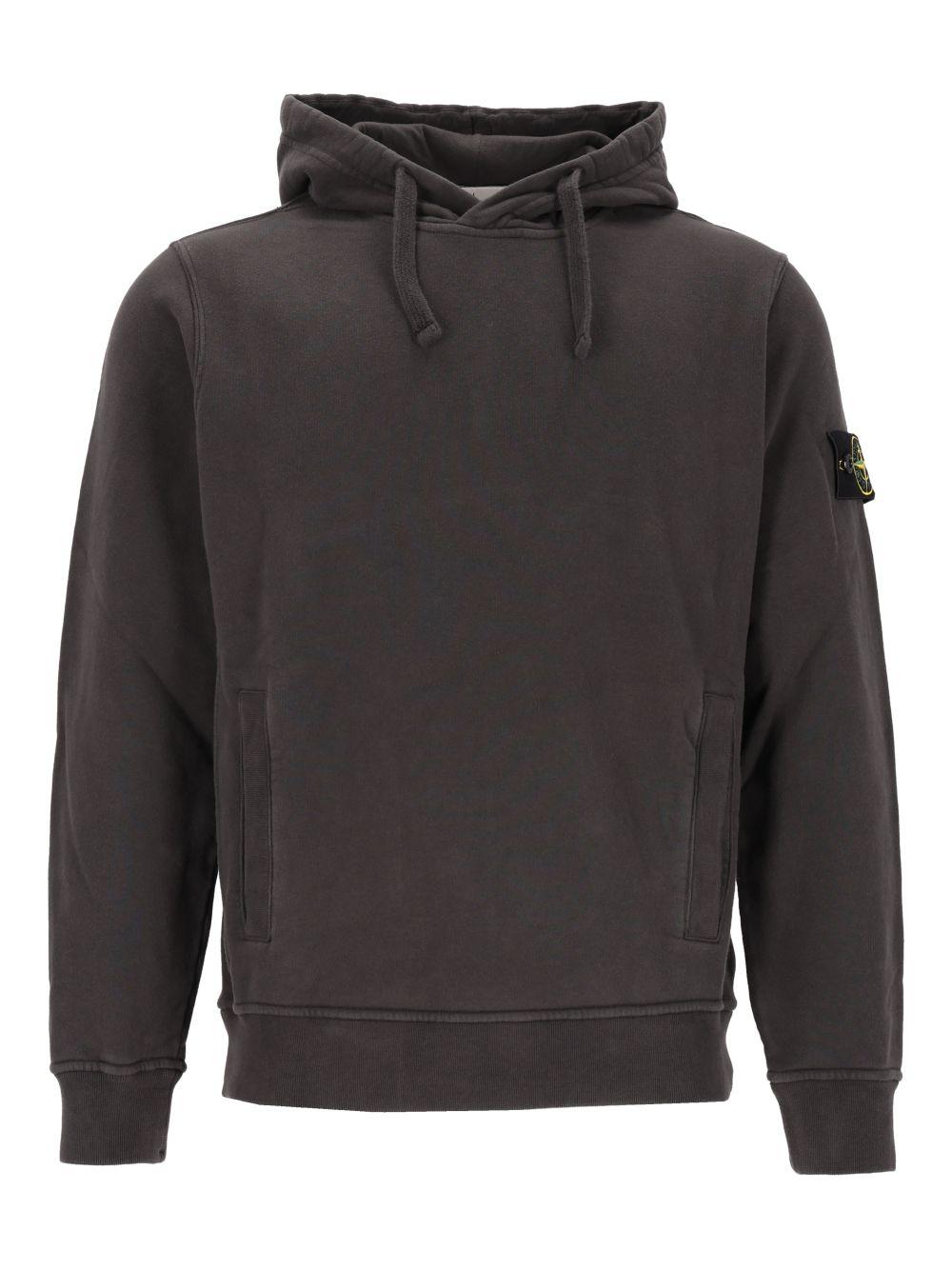 STONE ISLAND Black Cotton Logo Hoodie for Men
