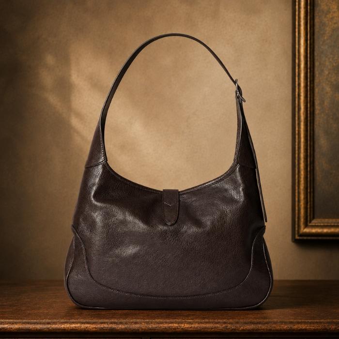 GUCCI Jackie 1961 Medium Shoulder Bag Brown Leather