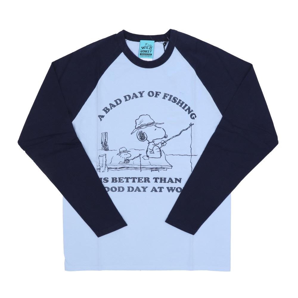 Wild Donkey Vintage Snoopy Long Sleeve T-Shirt Light Blue Navy