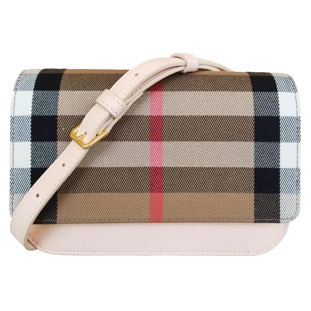 BURBERRY Madison Check Crossbody Bag Pale Cameo 8084493