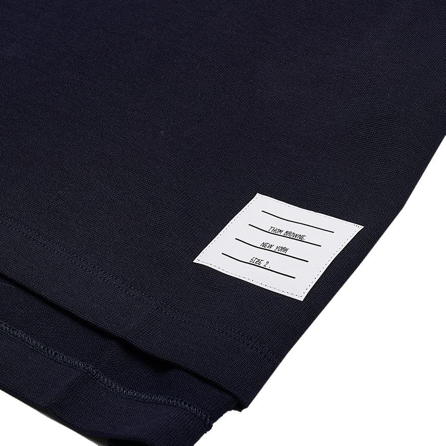 THOM BROWNE Lightweight Short Sleeve Polo T-Shirt Navy Cotton