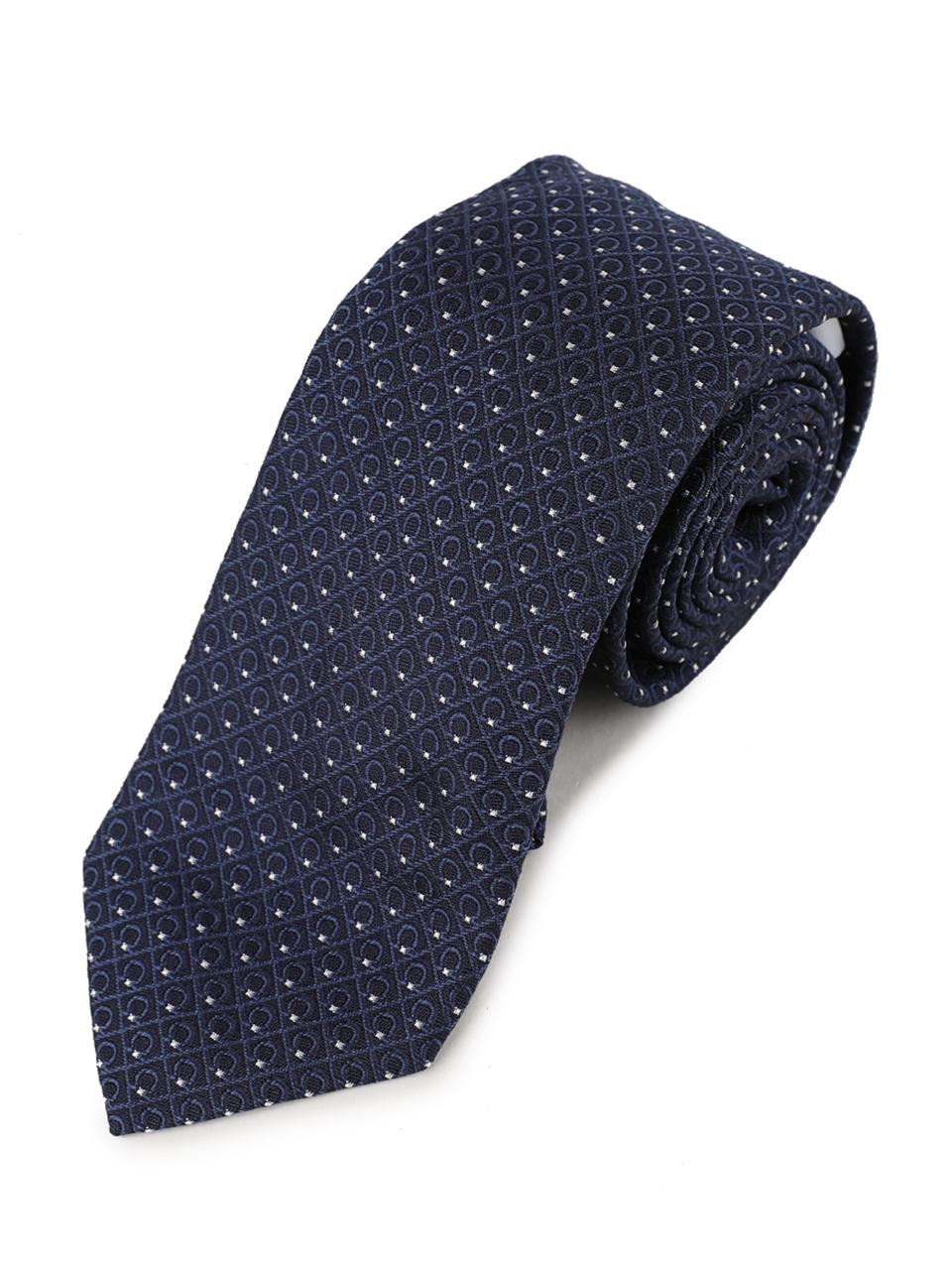Ferragamo Gancini Jacquard Silk Tie Navy 35 1355 001