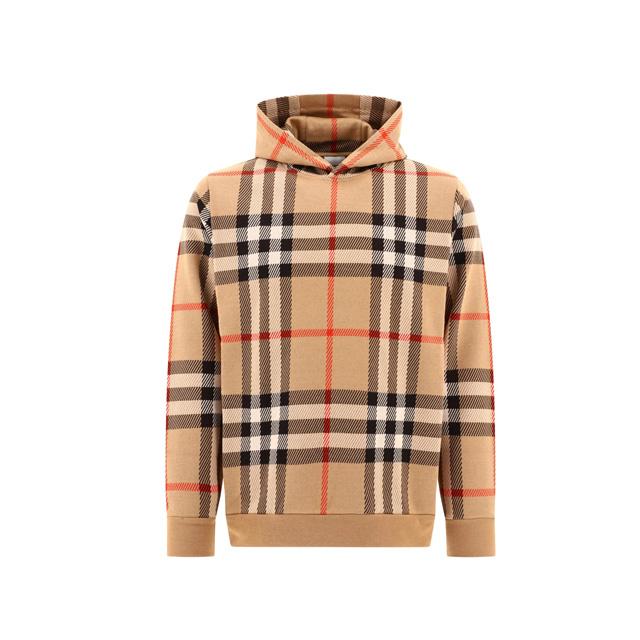 BURBERRY Beige Check Cotton Jacquard Hoodie Men