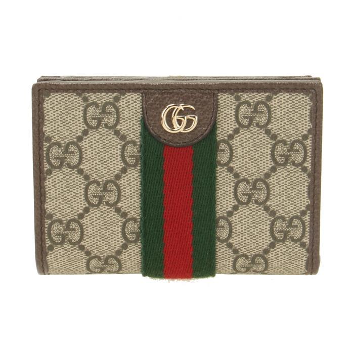GUCCI Ophidia Small Wallet Beige Brown GG Supreme Canvas Bi-Fold