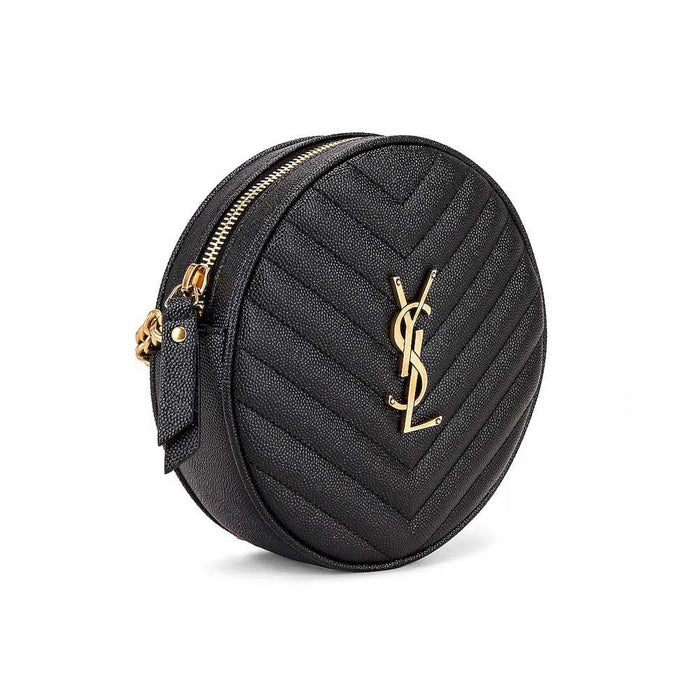 Saint Laurent Chevron Quilted Grain de Poudre Embossed Leather Camera Bag Black