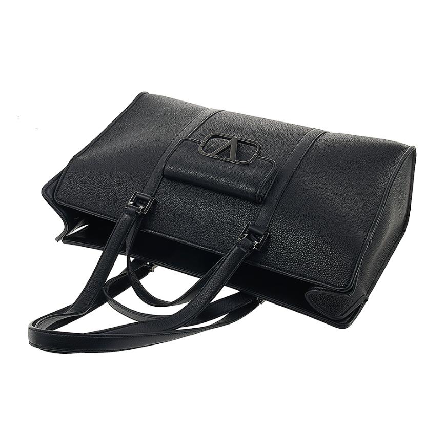 VALENTINO Garavani Signature V Logo Tote Bag Black Leather
