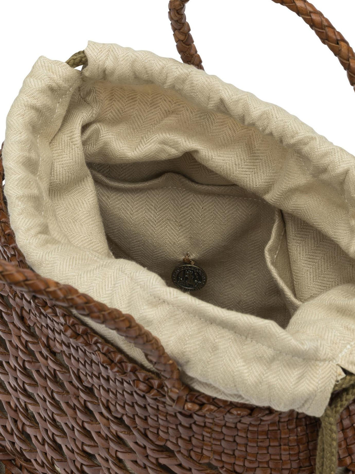 Dragon Diffusion Tan Leather Woven Tote Bag