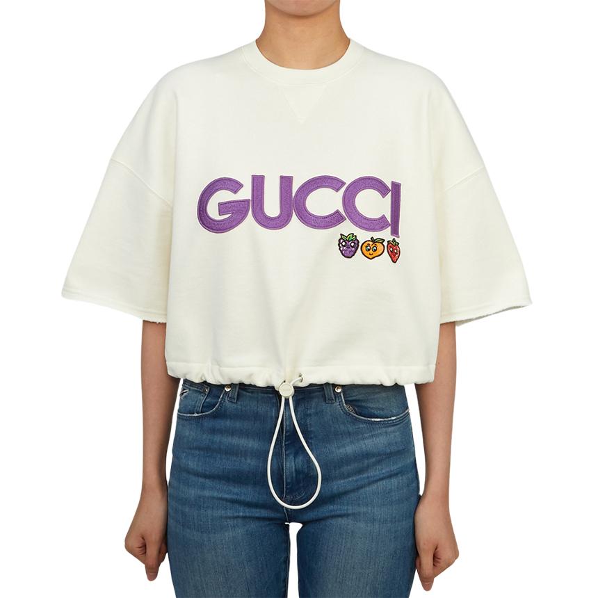 GUCCI Women’s Cropped Short Sleeve T-Shirt White Cotton