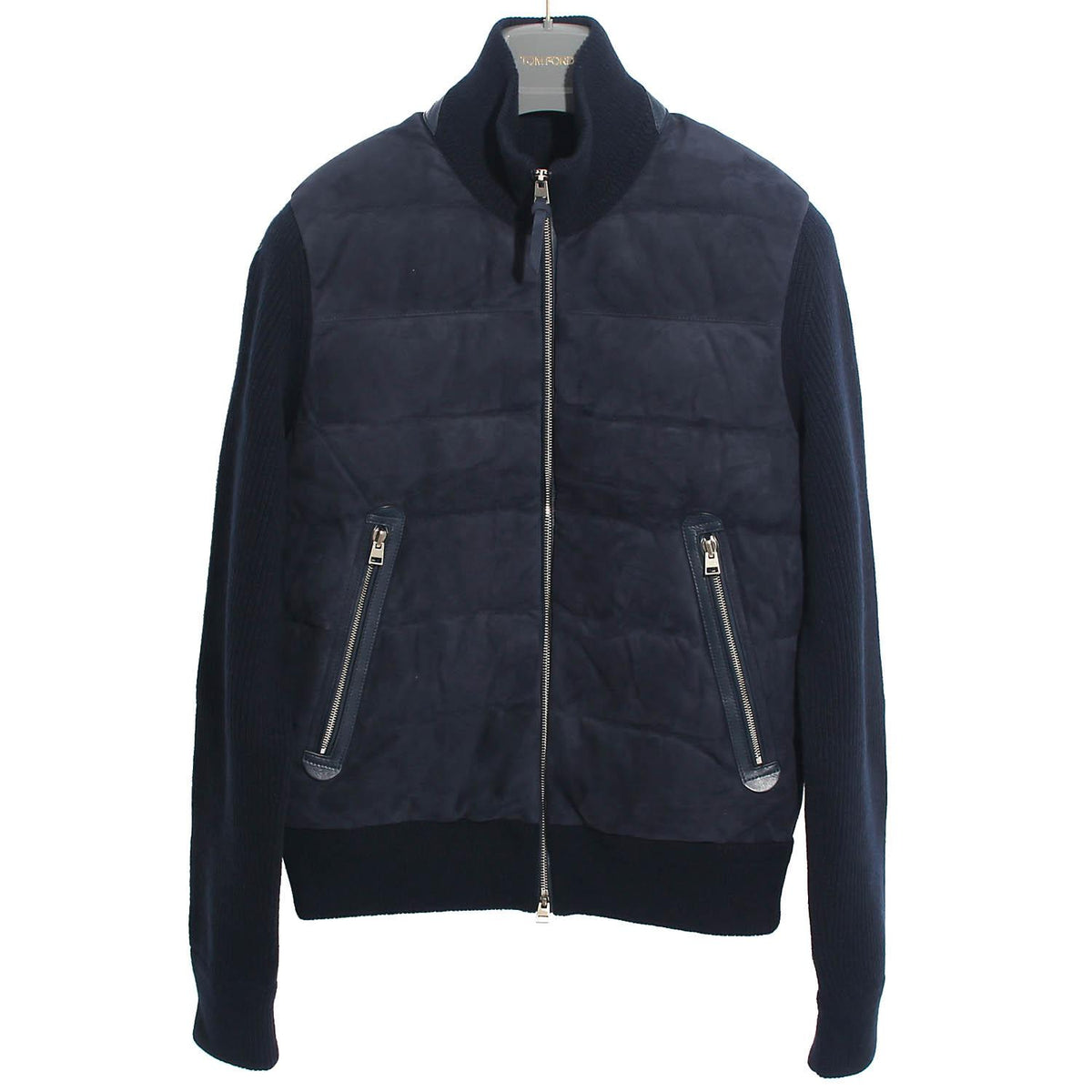 TOM FORD Navy Suede Wool Cashmere Knit Down Jacket KZF004 YMW061F24 HB800